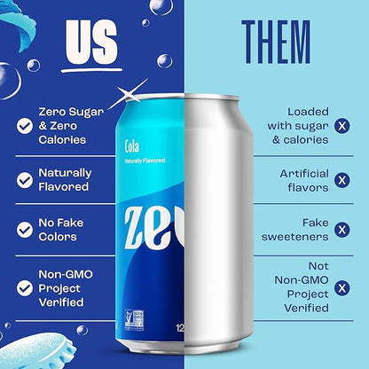 Zevia Zero Sugar Soda, Cola, 12 oz Cans (24-Pack) – Naturally Sweetened, Zero Calorie Sugar Free Soda - Non-GMO Project Verified, Gluten-Free, Vegan