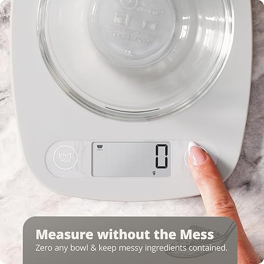 Greater Goods Compact Digital Kitchen Scale – Accurate Food Scale for Baking, Meal Prep, 4 Measuring Units, 11lb/5kg