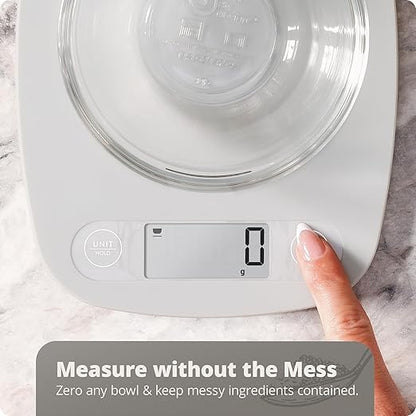 Greater Goods Compact Digital Kitchen Scale – Accurate Food Scale for Baking, Meal Prep, 4 Measuring Units, 11lb/5kg