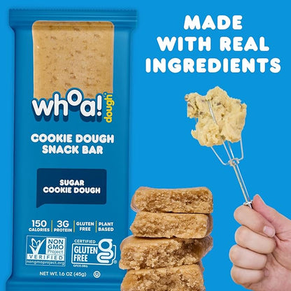 Whoa Dough Edible Cookie Dough Bars- Certified Non-GMO, Kosher and Gluten Free Bars - Healthy Snack Foods - Plant Based Snacks Made With Real Ingredients - Sugar Cookie Dough - 4 Pack