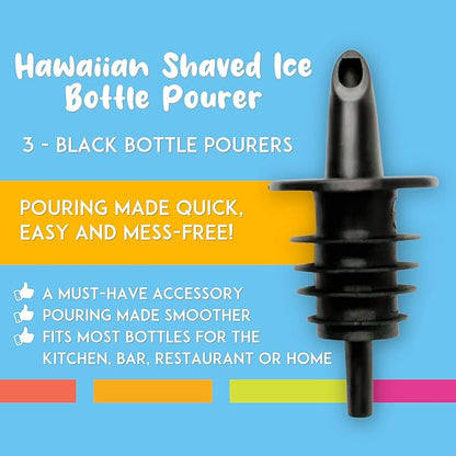 Hawaiian Shaved Ice Syrup Precise Control Bottle Pourers - Professional Pour Spouts for Snow Cone & Drink Flavors (3-Pack)