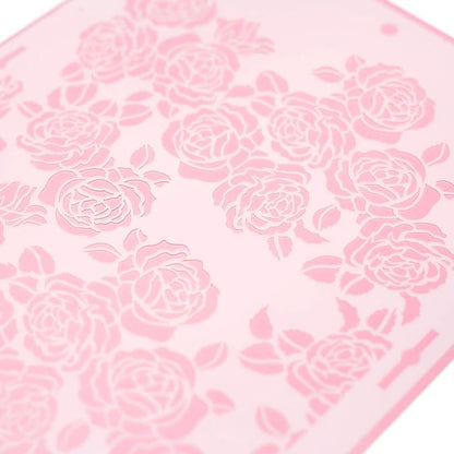 Rose Cake Stencil - Seamless Delicate Pattern for Decorating Tall Double Barrel Cake to Use with Buttercream, Royal Icing, Ganache, Paint, Airbrush (ROSA)