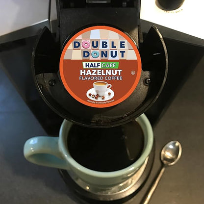 Double Donut Coffee Hazelnut Half Caff Coffee Pods, Single Serve Flavored Half Caffeine Coffee Pods For Keurig K Cup Brewers, Medium Roast, 20 Count