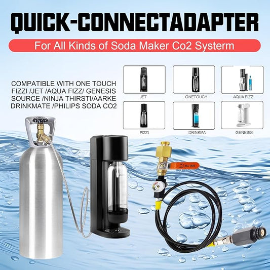 CO2 Cylinder Refill Adapter Hose, with 2000psi Pressure Gauge, Quick Adapter for CO2 Soda Compatible with Fizzi/Onetouch/Jet/AQUA FIZZ Blue Cylinder Soda Maker Accessories (60 inch)