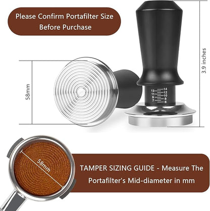 58mm Espresso Tamper Set - Dual-Spring Calibrated Coffee Tamper, 8-Needle WDT Tool Espresso Distribution Tool, Magnetic Aluminum Dosing Funnel, Reusable Puck Screen, Fit for 58mm Portafilters
