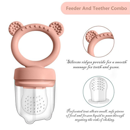 Silicone Baby Food Freezer Tray with Teething Popsicle Molds - Baby Fruit Feeder and Breastmilk Teether Combo