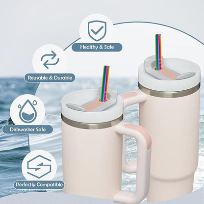 for Stanley Quencher 40oz Tumbler 6x Metal Stainless Steel Straws, 12inch Replacement Extra Long/Tall Straws for Stanley Cup 40oz Drinking Reusable Accessories (6x Straight,10mm Colorful)