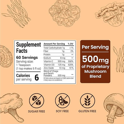 Immunity Mushroom Coffee (60 Servings) Mental Focus Plus Wellness Boost for Immune System Support - Chaga, Reishi & Vitamins C, D3, and Zinc, Mixed with Gourmet 100% Arabica Instant Coffee