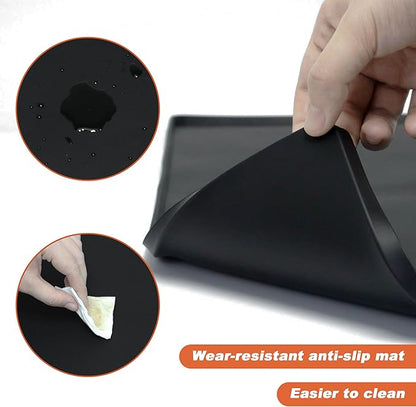 Silicone Coffee Mat, 24 x 16 Inch Non-Slip Heat Resistant, Large and Small Combination Bar Mat, Convex Edge Spill Resistant Design for Coffee Machines and Kitchen Countertops,Wave Pattern Black