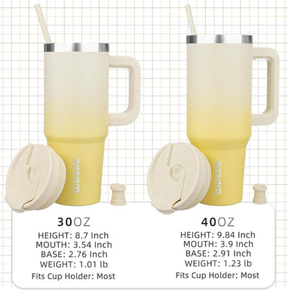 BJPKPK Tumbler With Handle And Straw 30oz Insulated Tumbler Cups With Lid Stainless Steel Travel Coffee Mug,Lemon