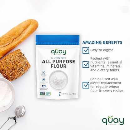 Quay Naturals Organic Gluten Free All Purpose Baking Flour - 2 lbs, No Grit, 1:1 Wheat Substitution, Dairy Free, Non-GMO, Kosher, Made in USA