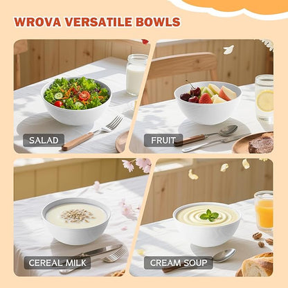 alternative plastic bowl set with lids,unbreakable wheat straw bowls 40oz suitable for indoors and outdoors,overnight foods container with cover. White