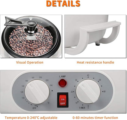Coffee Bean Roaster Machine for Home Use, Coffee Roaster Machine with Timing, 110V 1200W