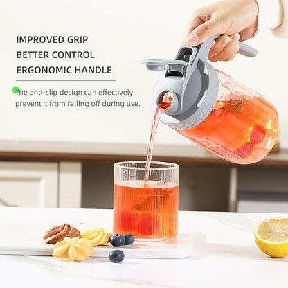 Glass Mason Jar Pitcher with Pour Spout Handle Lid, Breast Milk Pitcher Jug for Ice Tea, Cold Brew Coffee, Fridge Water, Juices, Leak Proof Storage Container (32oz 2Pack)