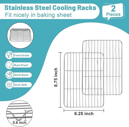 TeamFar Cooling Rack, 8.75” x 6.25” Stainless Steel Wire Baking Rack for Cooking Roasting Grilling, Fit for Oven Pan, Oven & Dishwasher Safe, Non-toxic & Heavy-Duty, 2PCS