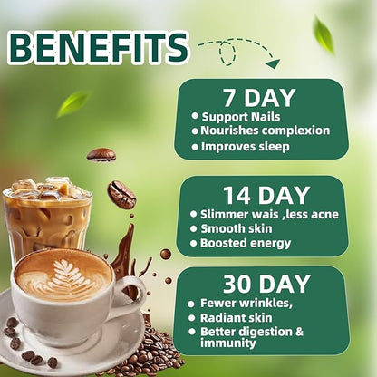 20x Collagen Chia Coffee - 11-in-1 Coffee Shape Mix with Collagen & Chia Seeds, L-Glutathione for Skin, Hair, Joints - Boost Energy and Improve Focus, Vegan Friendly, 45 Servings