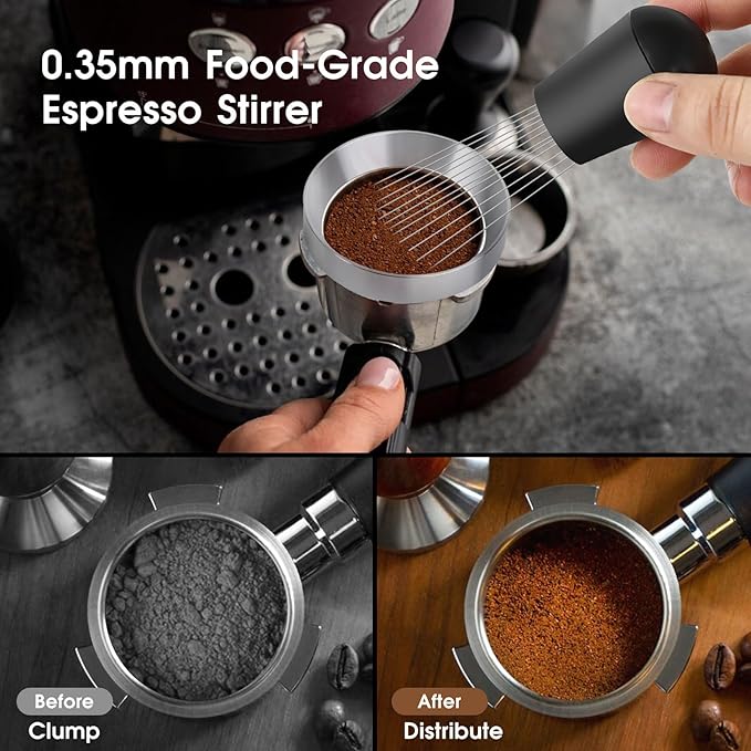 58mm Espresso Accessories Kit, Coffee Distributor and Tamper Leveler, WDT Tool and Dosing Funnel Set Fits Espresso Coffee Machines and 58 mm Portafilters