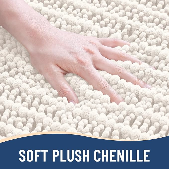 Arotive Luxury Chenille Bathroom Rug Mat, Extra Soft Thick Absorbent Shaggy Bath Rugs, Non-Slip Machine Wash Dry, Plush Bath Mats for Bathroom, Shower and Tub, 70x24, Ivory