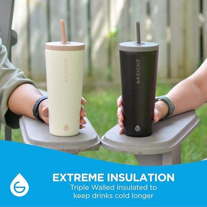 GROSCHE Jasper Insulated Stainless Steel Tumbler With Straw – Travel Cup with Lid, Extreme Insulation & Sleek Design, 23 oz - White