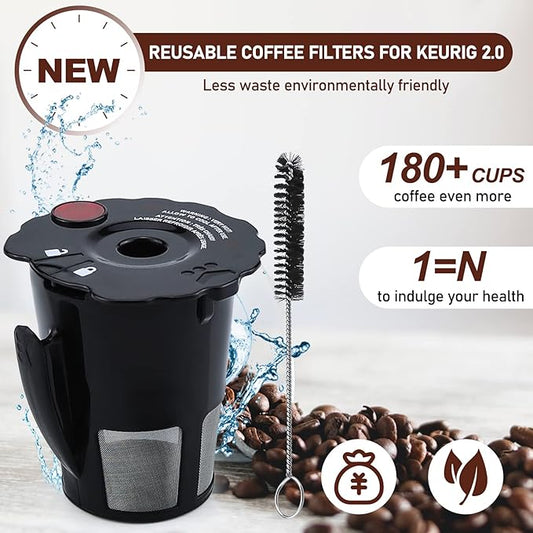 6-Pack Sikawai Fit for 119367 Reusable Coffee Keurig Filter Replacement Part K200 K250 K300 K350- Reusable K Cups for Keurig K-cup 2.0 Series Keurig Reusable Coffee Pods with Cleaning Brush