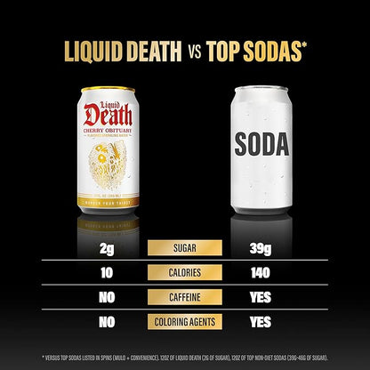Liquid Death, Cherry Obituary, Soda-Flavored Sparkling Water, 12-Pack (12oz Cans), Low Sugar, Huge Flavor & No Artificial Sweeteners