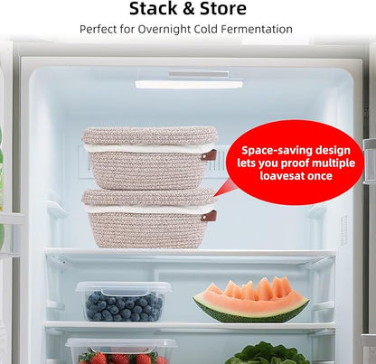Stackable Cotton Banneton Proofing Basket Set– 2 x 10 inch Round Bread Basket, Sourdough Baking Tools for Artisan Bread Makers