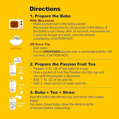 J WAY Instant Passionfruit Pineapple Green Tea Kit with Authentic Fruity Colorful Tapioca Boba, Ready in Under One Minute, Paper Straws Included - 3 Servings