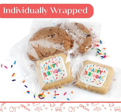 Happy Birthday Gift Basket Cookies Chocolate Chip Cookie Treats Fresh Bakery Fudge Filled Care Package For Men Women Kids | INDIVIDUALLY WRAPPED | Large Cookies