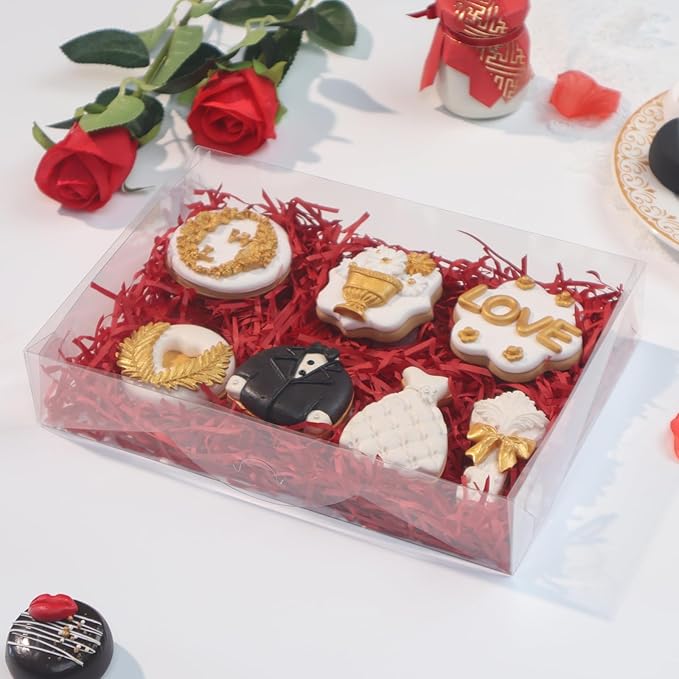 RomanticBaking 10PCS 10x7x2 inches Clear Bakery Boxes for Strawberry,Cookies, Macaron,Gift Treat Boxes for Party Favors