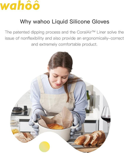 wahoo Professional Liquid Silicone Oven Mitts Gloves, Heat Resistant Gloves for Cooking, Baking, CoralAir Liner, 12 Inch, Purple, Large