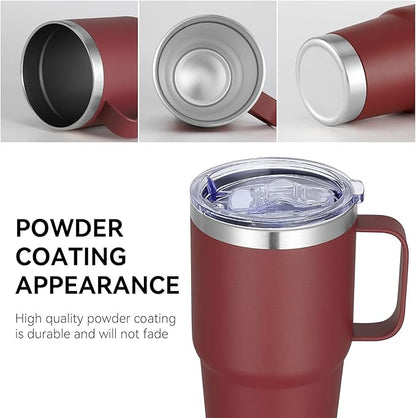 VEGOND 20 oz Tumbler Bulk with Handle Lid and Straw, Stainless Steel Insulated Travel Coffee Mug Set, Spill Proof Double Wall Metal Tumblers Cups, Wine Red 12 Pack