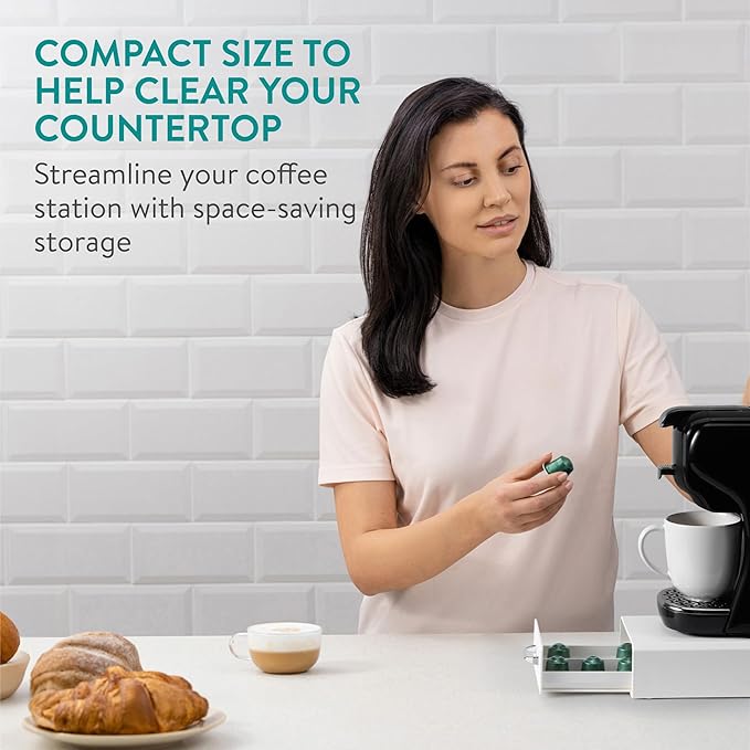 Navaris Coffee Pod Holder, Cream - Compact, Space Saving Coffee Capsule Storage Holders - Durable Espresso Organiser Station - Coffee Machine Drawer Ideal for Small Kitchens