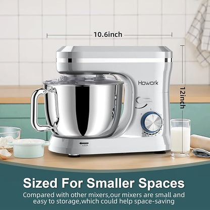 HOWORK Electric Stand Mixer,10+p Speeds With 6.5QT Stainless Steel Bowl,Dough Hook, Wire Whip & Beater,for Most Home Cooks,Silver