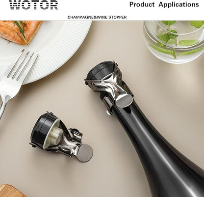 WOTOR Champagne&Wine Bottle Stoppers Stainless Steel with Food Grade Silicone, Leak Proof Keep Fresh Reusable Saver, Cork Suitable for Wine, Champagne, Cava, Prosecco and Sparkling (12 Pack Black）