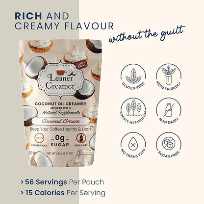 Leaner Creamer Coconut Creamer with Superfood Ingredients – Non-Dairy, Sugar-Free, Keto, Gluten-Free Powdered Coffee Creamer – Coconut Cream – 280g
