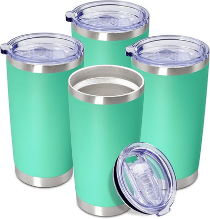 20 oz Tumbler Coffee Tavel Tumblers Bulk with Lid Stainless Steel Double Wall Vacuum Insulated Mug Powder Coated Cups fit Car Cupholder for Hot and Cold - Light Blue, 4Pack