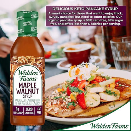 Walden Farms Maple Walnut Syrup – Perfect for Pancakes, Waffles, Desserts – Zero Calorie, Sugar-Free, Low Carb, Keto-Friendly, Gluten-Free, Vegan – 3-Pack, 12 oz Bottles