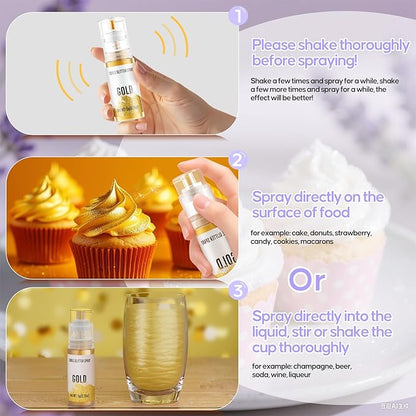 Edible Glitter Spray,Iridescent Gold & Iridescent Violet 2 Colors Food Grade Edible Glitter Set for Drink Cake Beverages,Cupcakes,Cake Pops and Cookies Decorating
