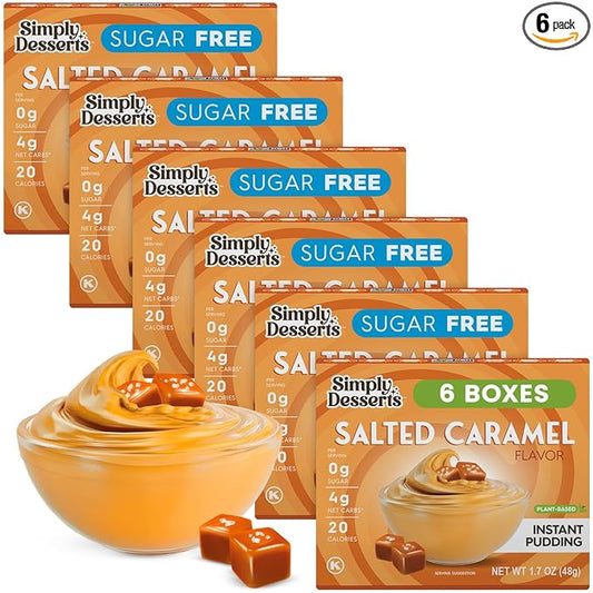 Simply Desserts Salted Caramel Instant Pudding, Sugar-Free, 6-Pack – Healthy Dessert, Keto Snacks, Vegan & Diabetic-Friendly, Kosher, 1.7 Oz Ea