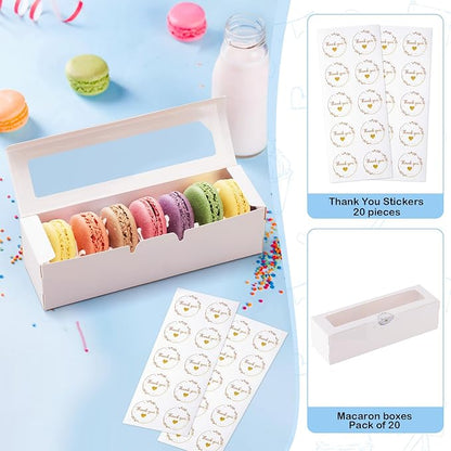 20 Pack Macaron Boxes with Window - 7.3x2x2 in Macaron Packaging Containers Holds 6-8 pcs, Small Cookie, Candy and Truffle Boxes for Gift Giving