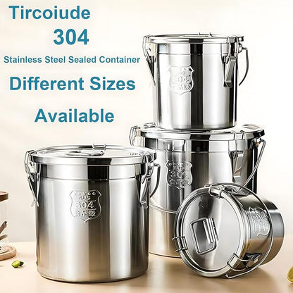 304 Stainless Steel Kitchen Airtight Canister, 12L 3.1 gal Rice Oil Food Storage Bucket Transport Can with andles Airtight Lid for Rice Flour Grain Coffee Bean Pail Container