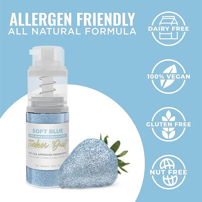 Bakell - Soft Blue Tinker Dust (4g, 1x Mini Spray Pump) Edible Glitter for Food, Desserts, and Beverages!