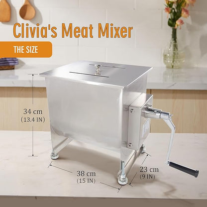 CMI Commercial Stainless Steel Manual Meat Mixers with lid,20Lb/10L Fixed Tank,(Mixing Maximum 15Lb for Meat),Sausage Mixer Machine Meat Processing Equipment