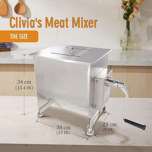 CMI Commercial Stainless Steel Manual Meat Mixers with lid,20Lb/10L Fixed Tank,(Mixing Maximum 15Lb for Meat),Sausage Mixer Machine Meat Processing Equipment