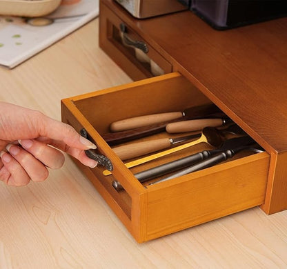 Wooden K-Cup Organizer - Coffee Pod Storage Box, 15.6 * 11.7 * 3.1 in, Compatible for Keuring Pod Holder, 30-50 Pod Capacity, No Assembly Required, Tea Bag Organizer Counter, Coffee Stand with Drawer