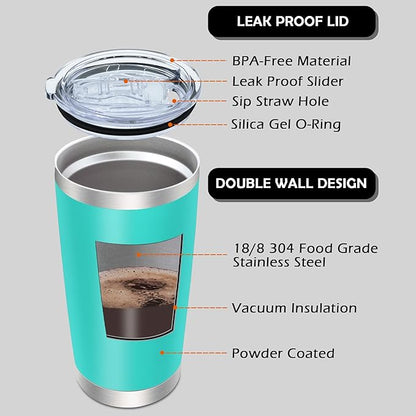20oz Tumbler Bulk Stainless Steel Tumblers with Lid Vacuum Insulated Double Wall Travel Coffee Mug Powder Coated Tumbler Cup for Hot and Cold Drinks(Light Blue, 1 pack)