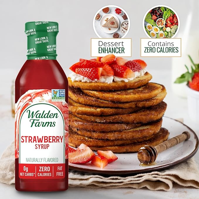Walden Farms Strawberry Syrup – Perfect for Desserts, Smoothies, Breakfast – Zero Calorie, Sugar-Free, Low Carb, Keto-Friendly, Gluten-Free, Vegan, 12 oz Bottle