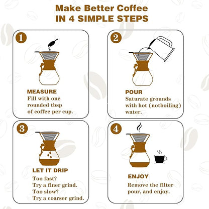 Pour Over Coffee Maker with Reusable Stainless Steel Drip Filter, Lead-Free Borosilicate Glass Coffee Carafe with Modern Wooden Collar for 1-4Cup, Circular Clear (600ml/20oz)