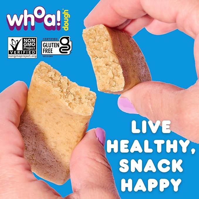 Whoa Dough Edible Cookie Dough Bars- Certified Non-GMO, Kosher and Gluten Free Bars - Healthy Snack Foods - Plant Based Snacks Made With Real Ingredients - Sugar Cookie Dough - 10 Pack