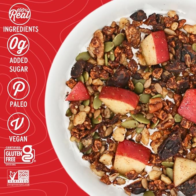 Wildway Keto Granola | Apple Cinnamon | Grain-Free, Certified Gluten-Free Cereal | Vegan, Low Carb | No Sugar Added | Paleo-Friendly | Non-GMO Fruit & Nut Clusters | Nutrient-Rich Snack | 8 oz, 6 Pack